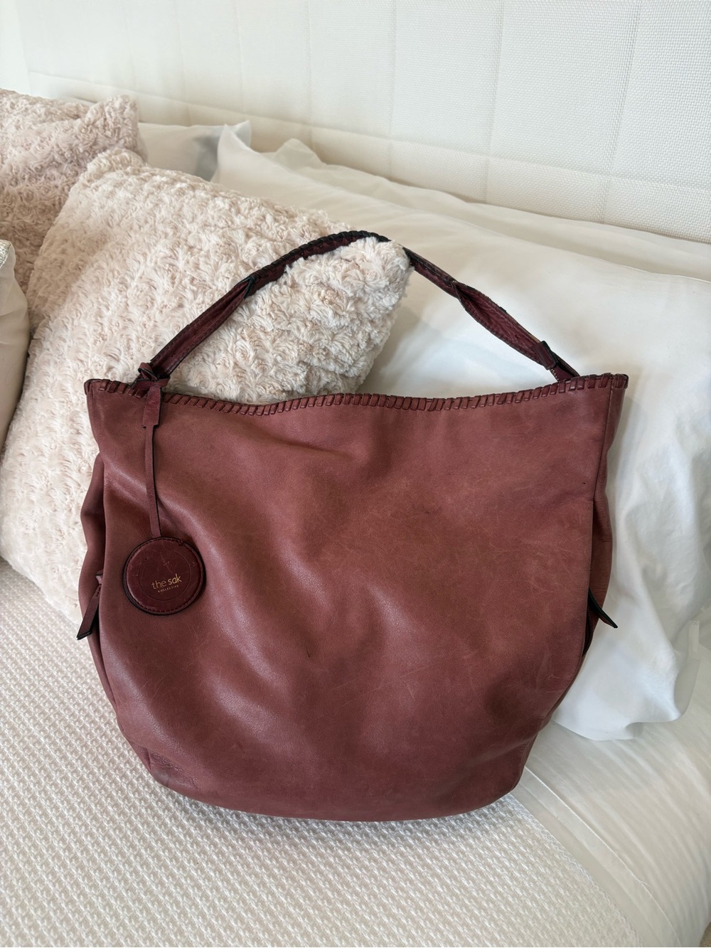 The Sak Collective Leather Hobo Bag in Maroon mauve